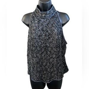 PAPELL BOUTIQUE Evening Sequined Sleeveless Top Black/Silver/Blue Size Large